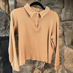 Donni Collared Waffle Knit with Pearl Buttons